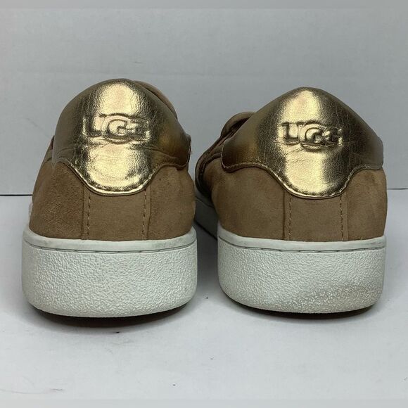 UGG Australia Shoes Tan/Gold Suede Leather Jass Sneakers Slip On Women Sz 10 - Picture 3 of 10